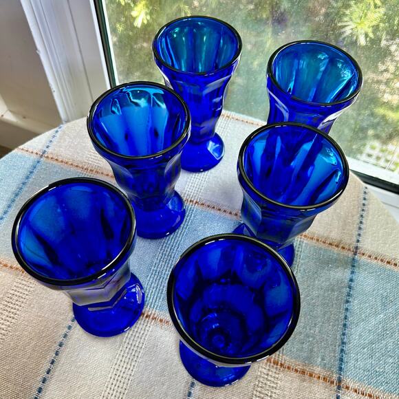 Set of 6 Anchor Hocking Cobalt Blue Fountainware Tall Parfait / Float Glasses - Picture 8 of 12